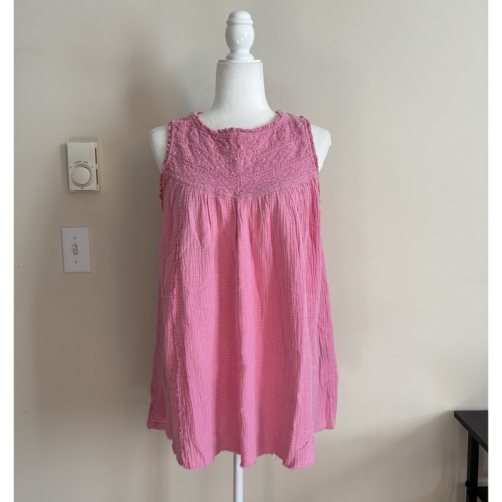 POL Crochet Cotton Gauze Top Womens Small Oversized Boho Beach